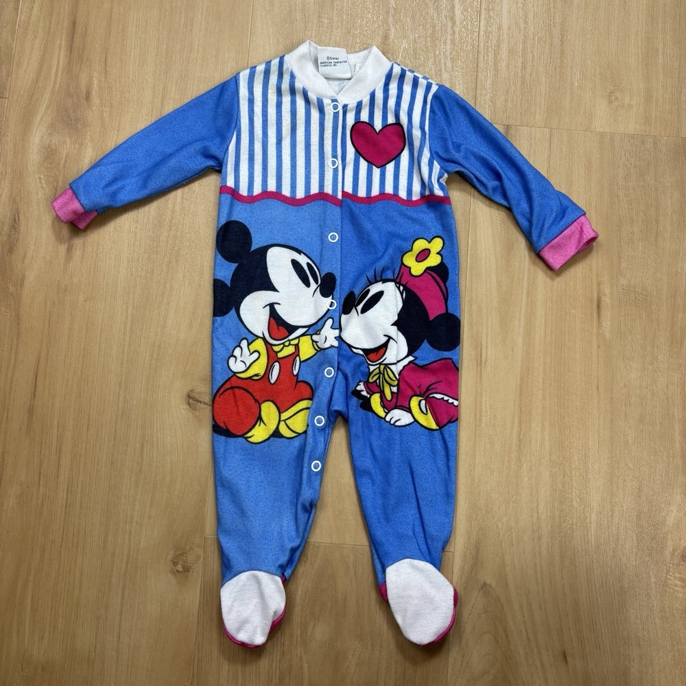 Baby Mickey & Co. VTG  12 Month Baby Romper Footed Pajamas Mickey Minnie Hearts
